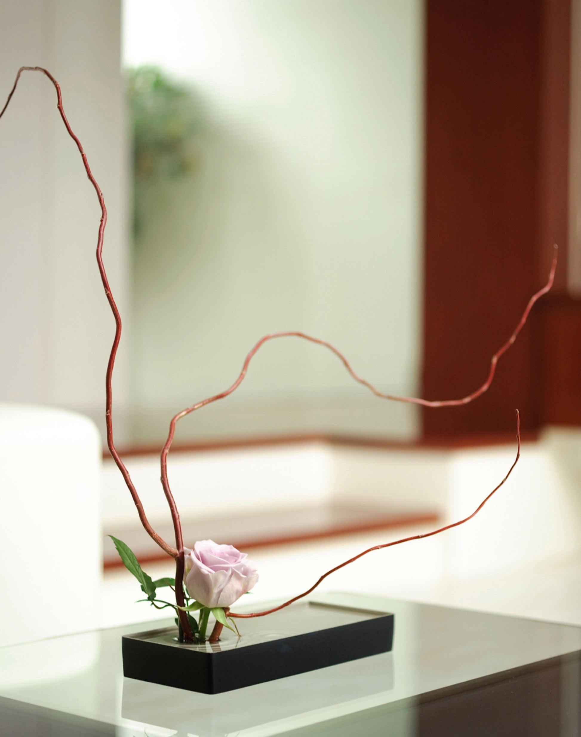 Ikebana Style Vase Shizuka M with a flower at living room